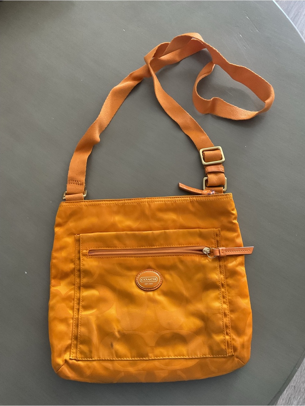 Coach Orange Nylon Crossbody Bag with Front Zip Pocket